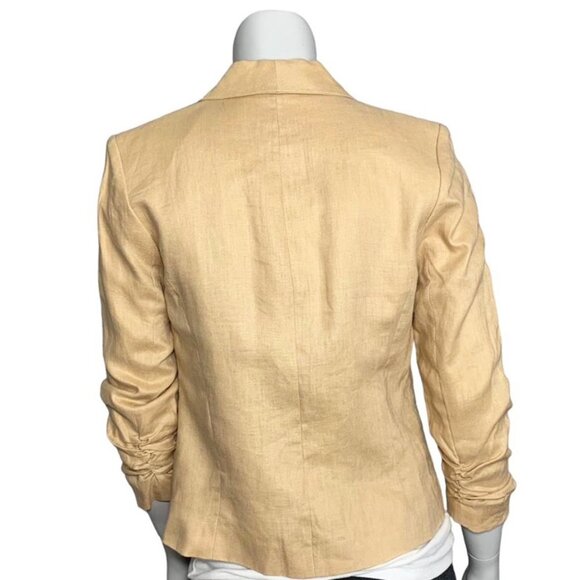 GIBSON Single Button Wheat Linen Blazer with Ruched Sleeves - Picture 3 of 8